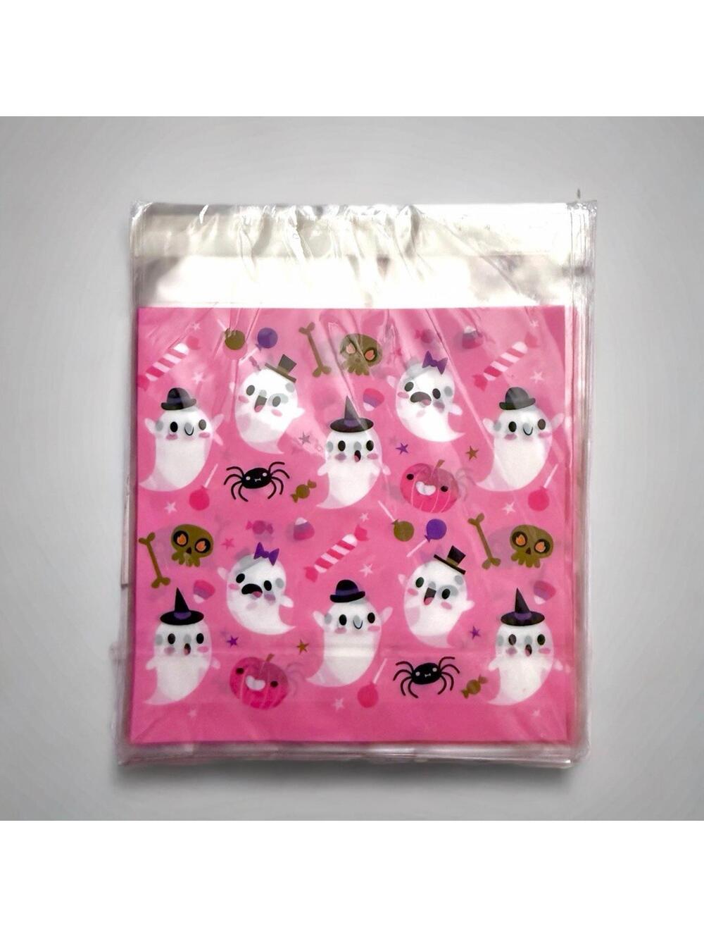 Halloween Treat Bags - Kawaii Pink Ghosts Summerween 50 Pcs Self Seal Strips